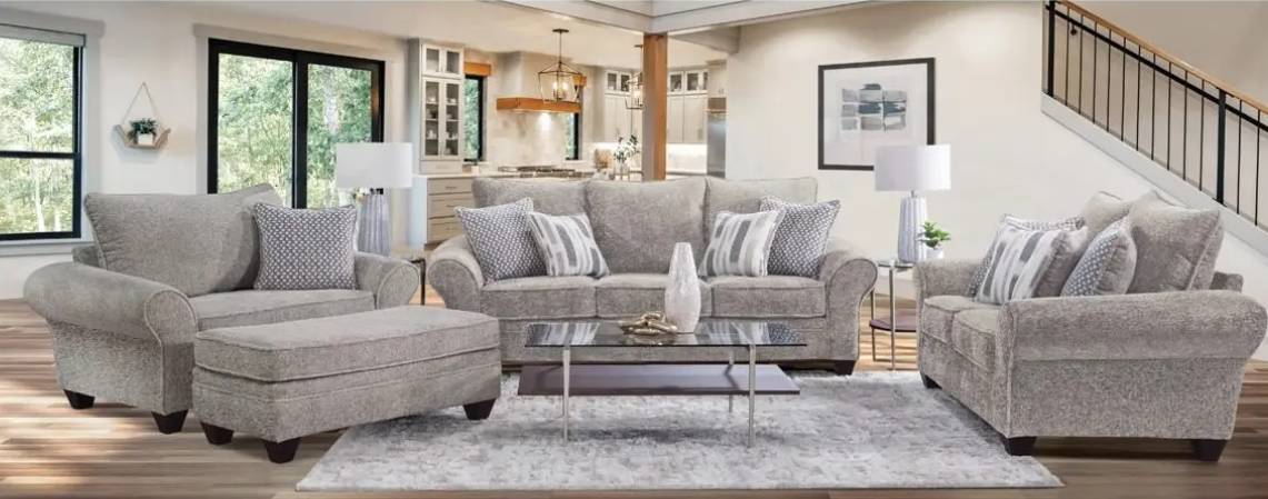 Modern living room with gray furniture set.