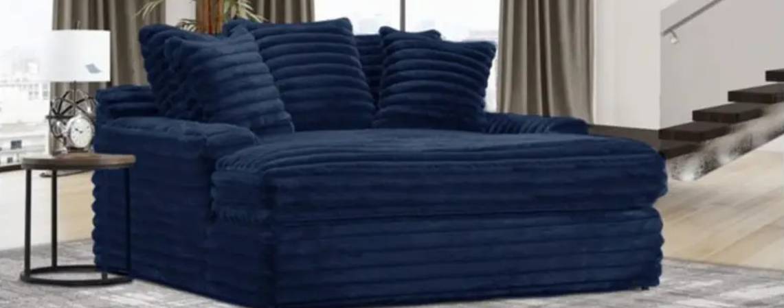 Blue plush sofa in modern living room.