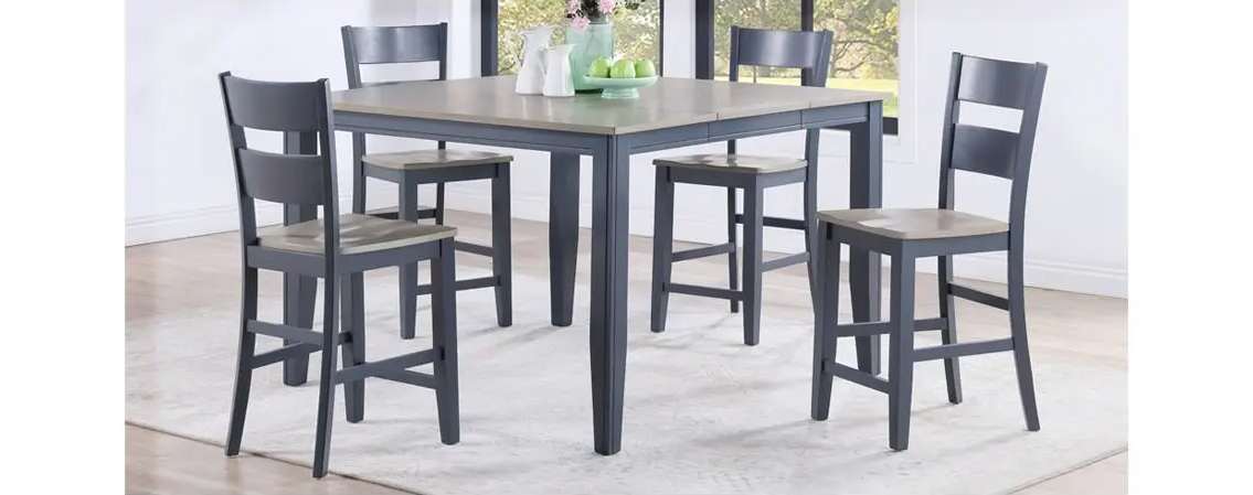 Dining table with five matching chairs set.
