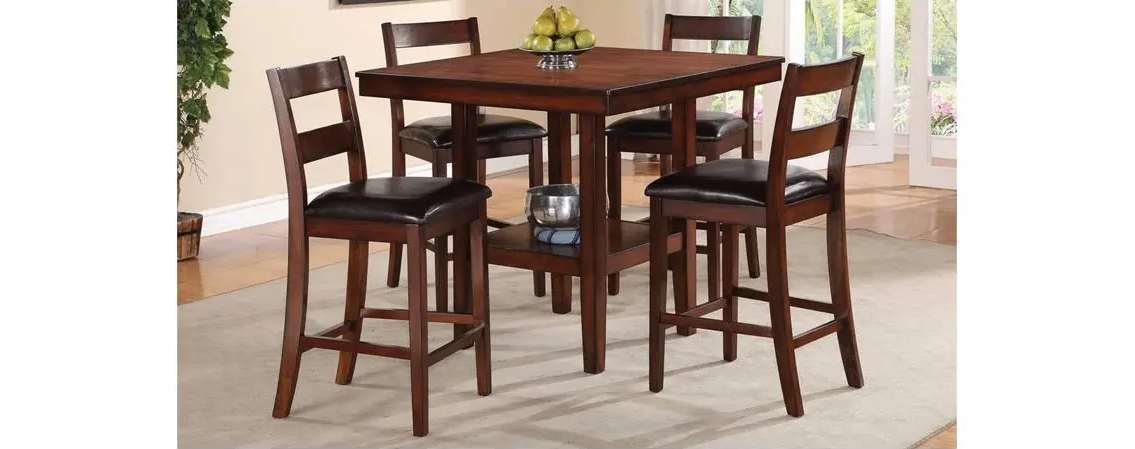 Dining table set with four chairs.