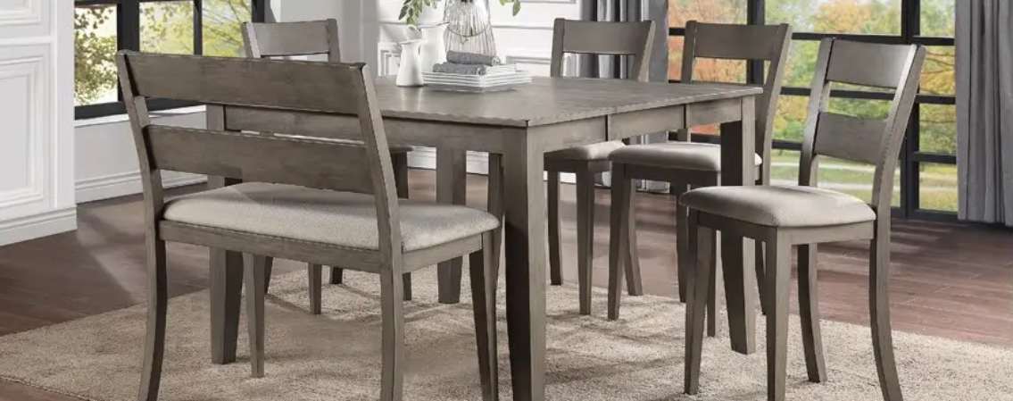Modern dining table with six chairs.