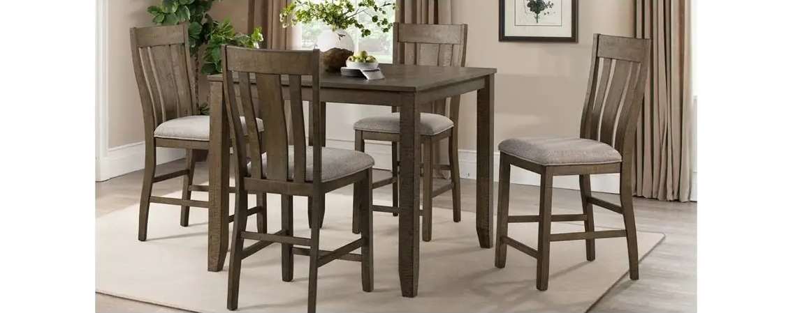 Wood dining set with four chairs.