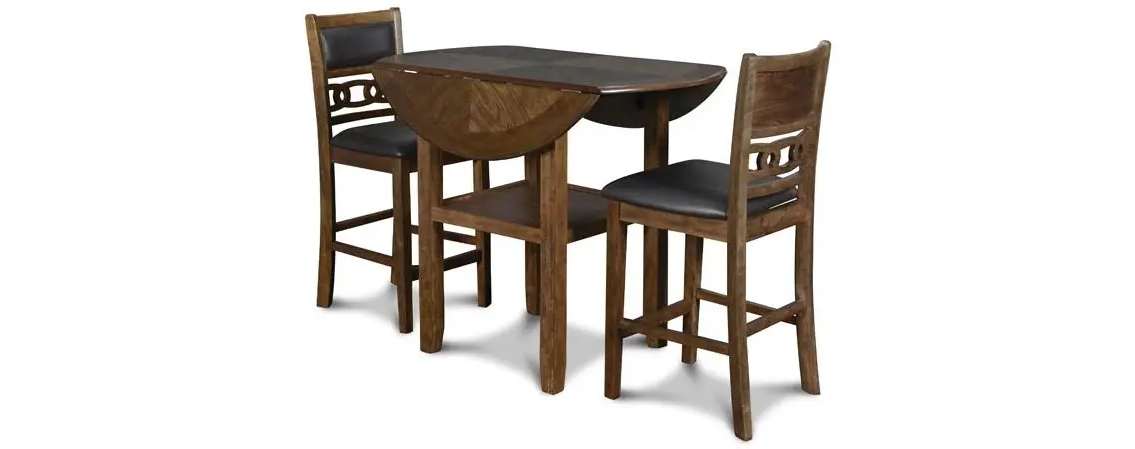 Wooden dining set with two chairs.