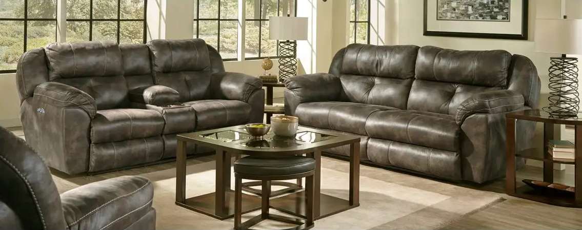 Gray sofas in a cozy living room.