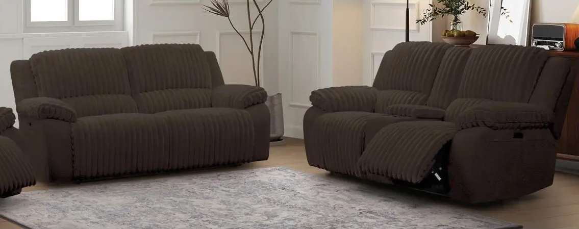 Brown sofas in a modern living room.