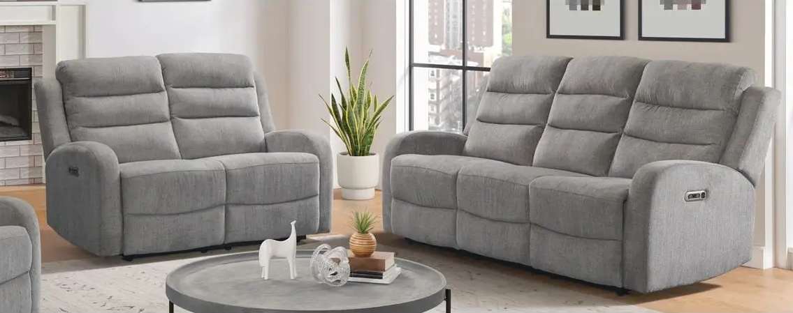 Gray sofas in a modern living room.