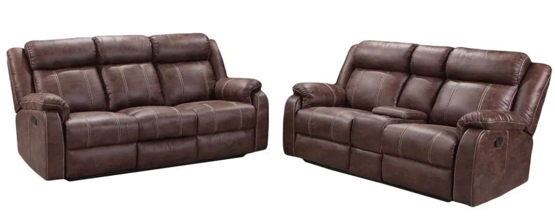 Brown leather reclining sofas set.